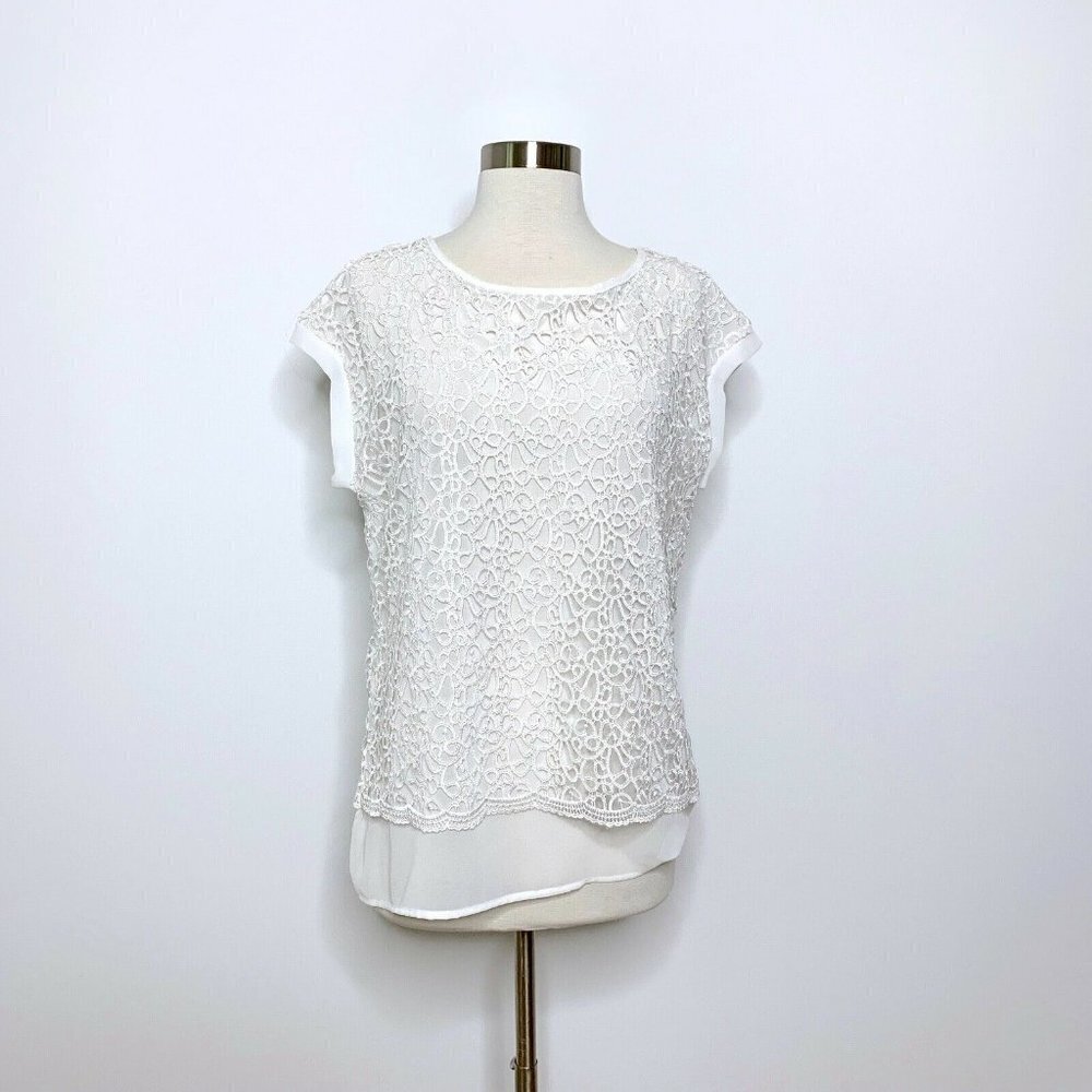 NWT Conrad C Collection‎ White Lace Overlay Top Sma